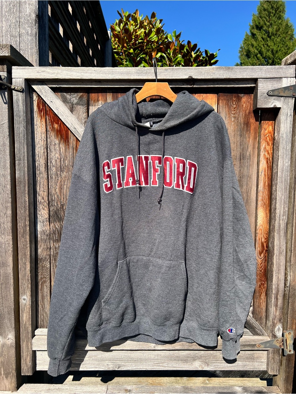 Champion Gray Stanford Pullover Hoodie with Red Logo